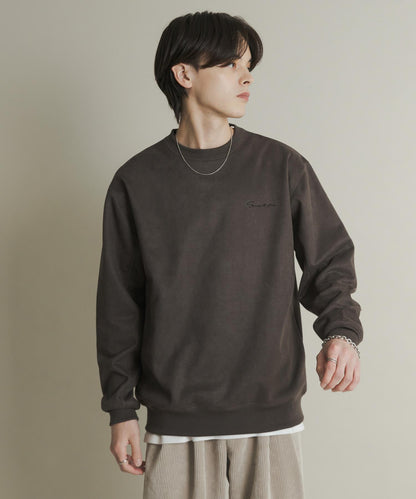 刺繡仿麂皮圓領衛衣