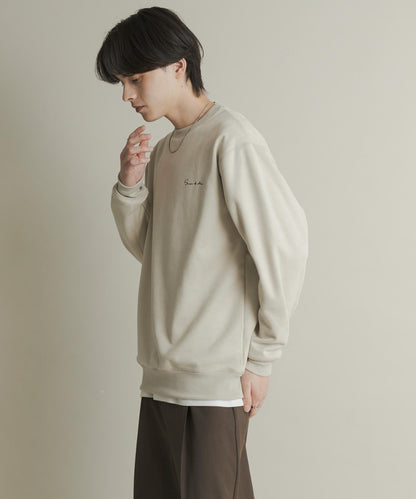 刺繡仿麂皮圓領衛衣