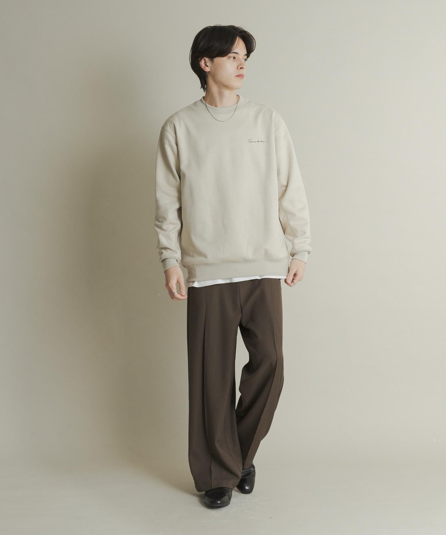 刺繡仿麂皮圓領衛衣