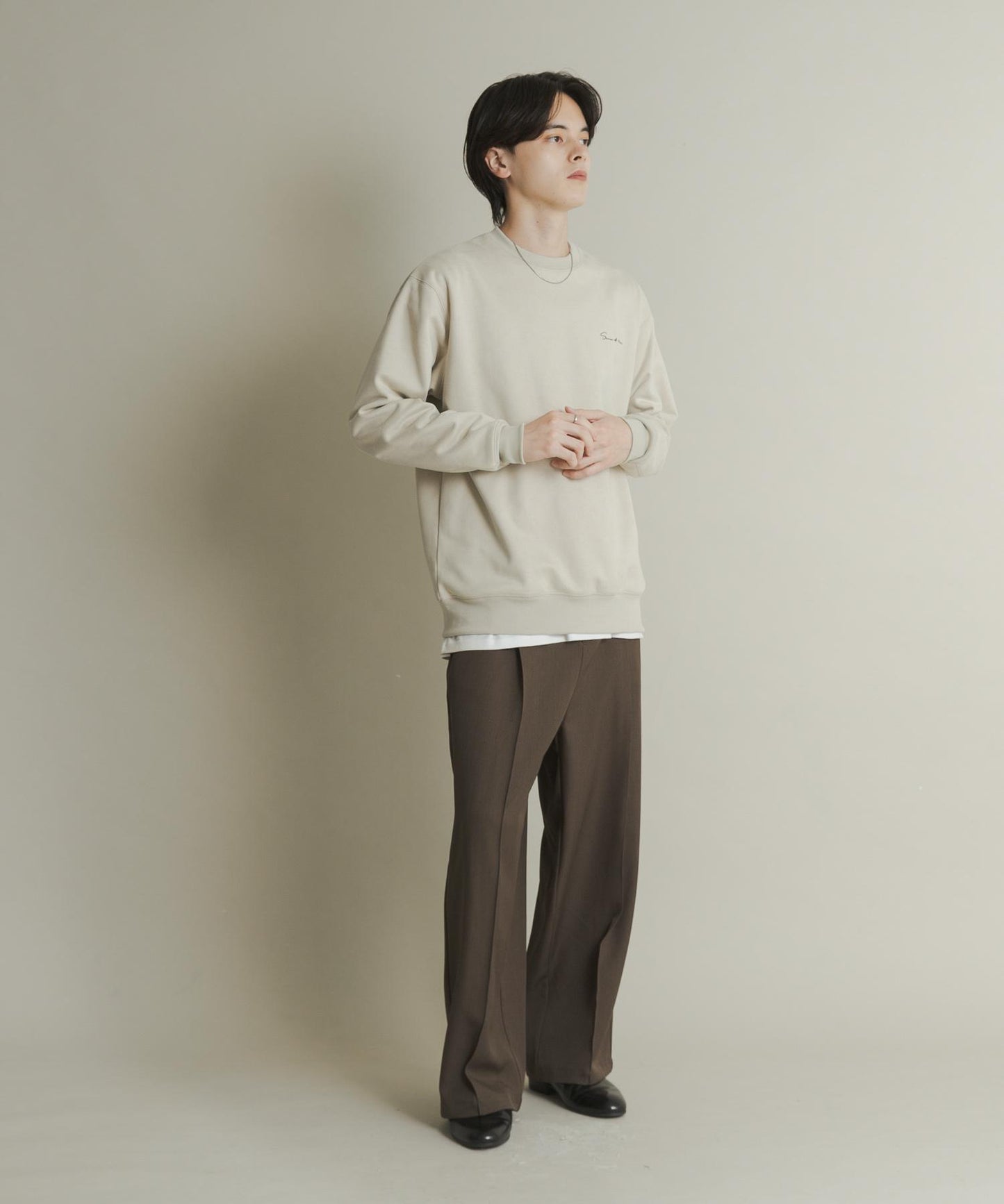 刺繡仿麂皮圓領衛衣