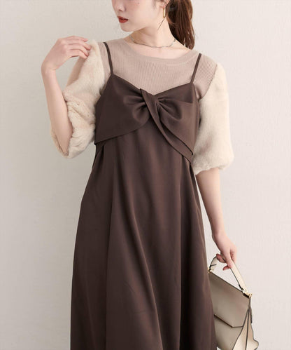 〈osono〉扭結蝴蝶結吊帶連衣裙