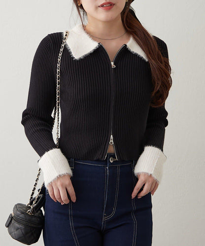 羽毛拼接羅紋開衫