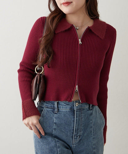 羽毛拼接羅紋開衫