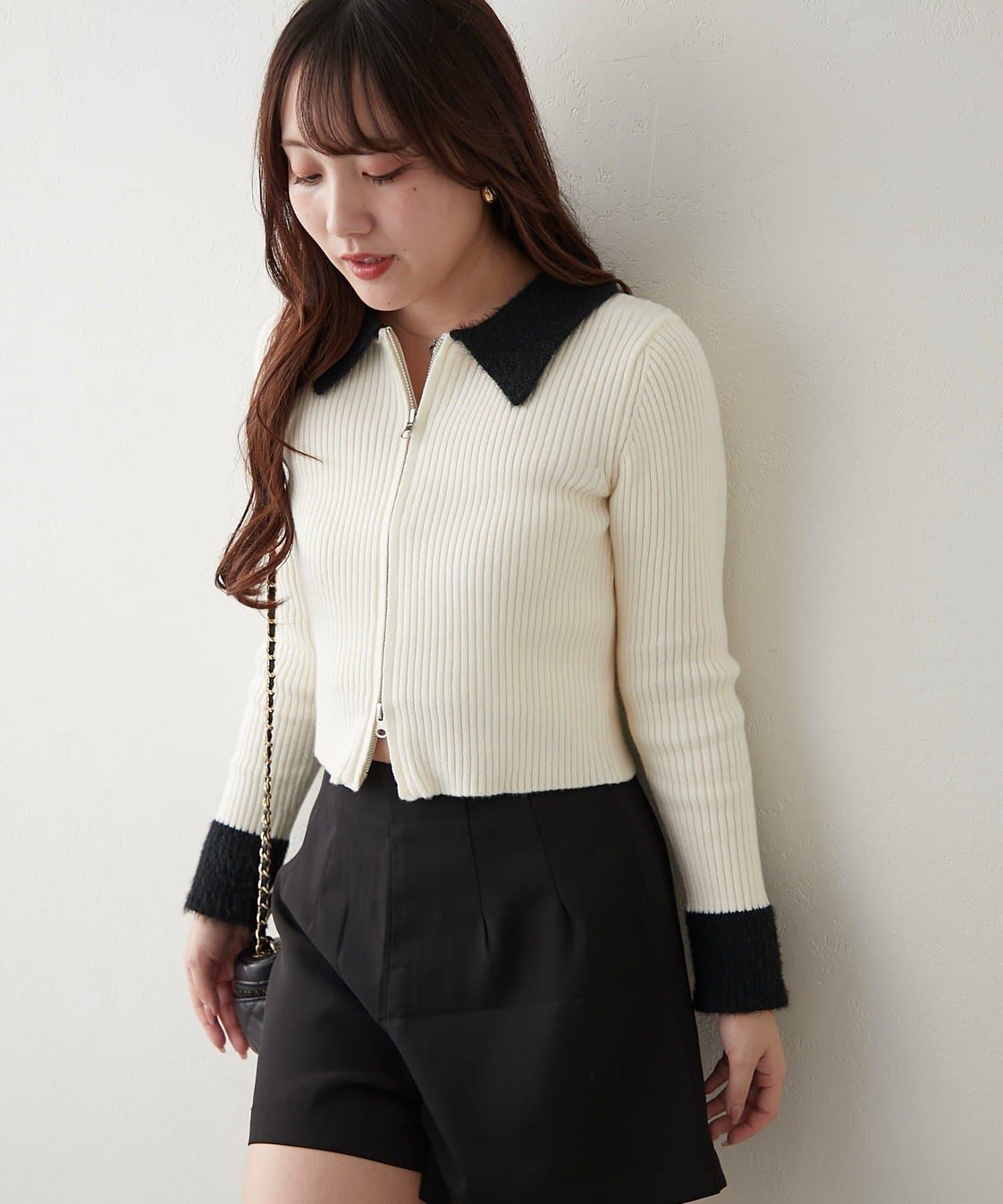 羽毛拼接羅紋開衫