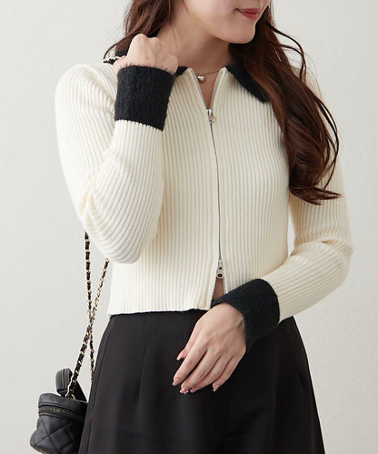 羽毛拼接羅紋開衫