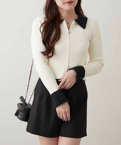 羽毛拼接羅紋開衫