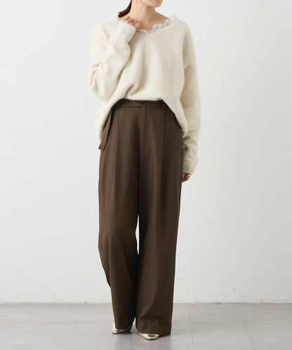 蕾絲V領羊毛針織衫