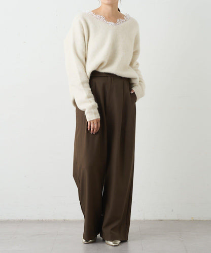 蕾絲V領羊毛針織衫