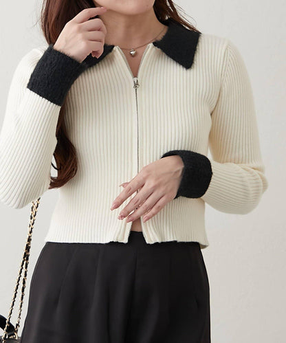 羽毛拼接羅紋開衫