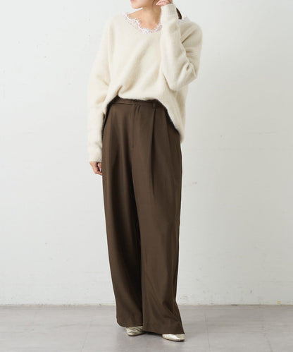 蕾絲V領羊毛針織衫