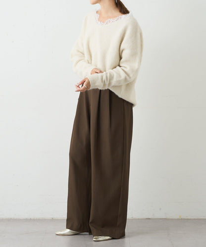 蕾絲V領羊毛針織衫