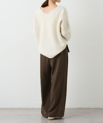 蕾絲V領羊毛針織衫