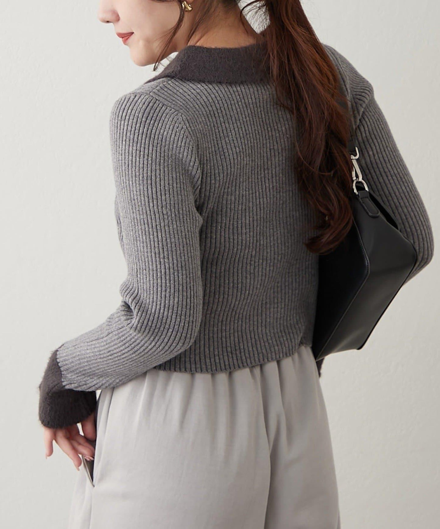 羽毛拼接羅紋開衫