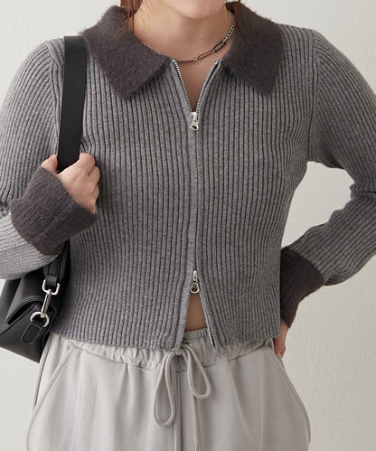 羽毛拼接羅紋開衫