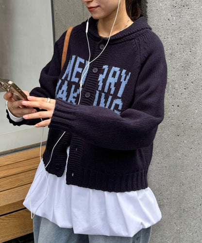 【UNISEX】標誌性圍巾領針織開衫