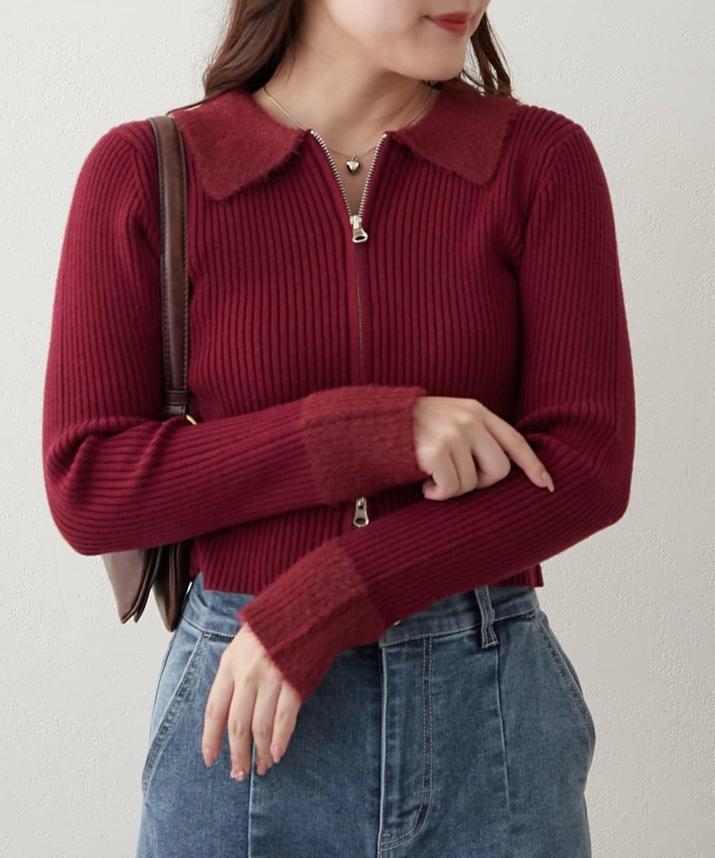 羽毛拼接羅紋開衫