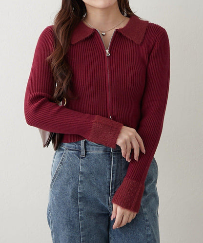 羽毛拼接羅紋開衫