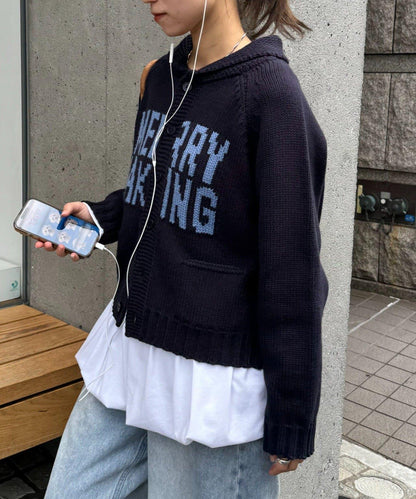 【UNISEX】標誌性圍巾領針織開衫