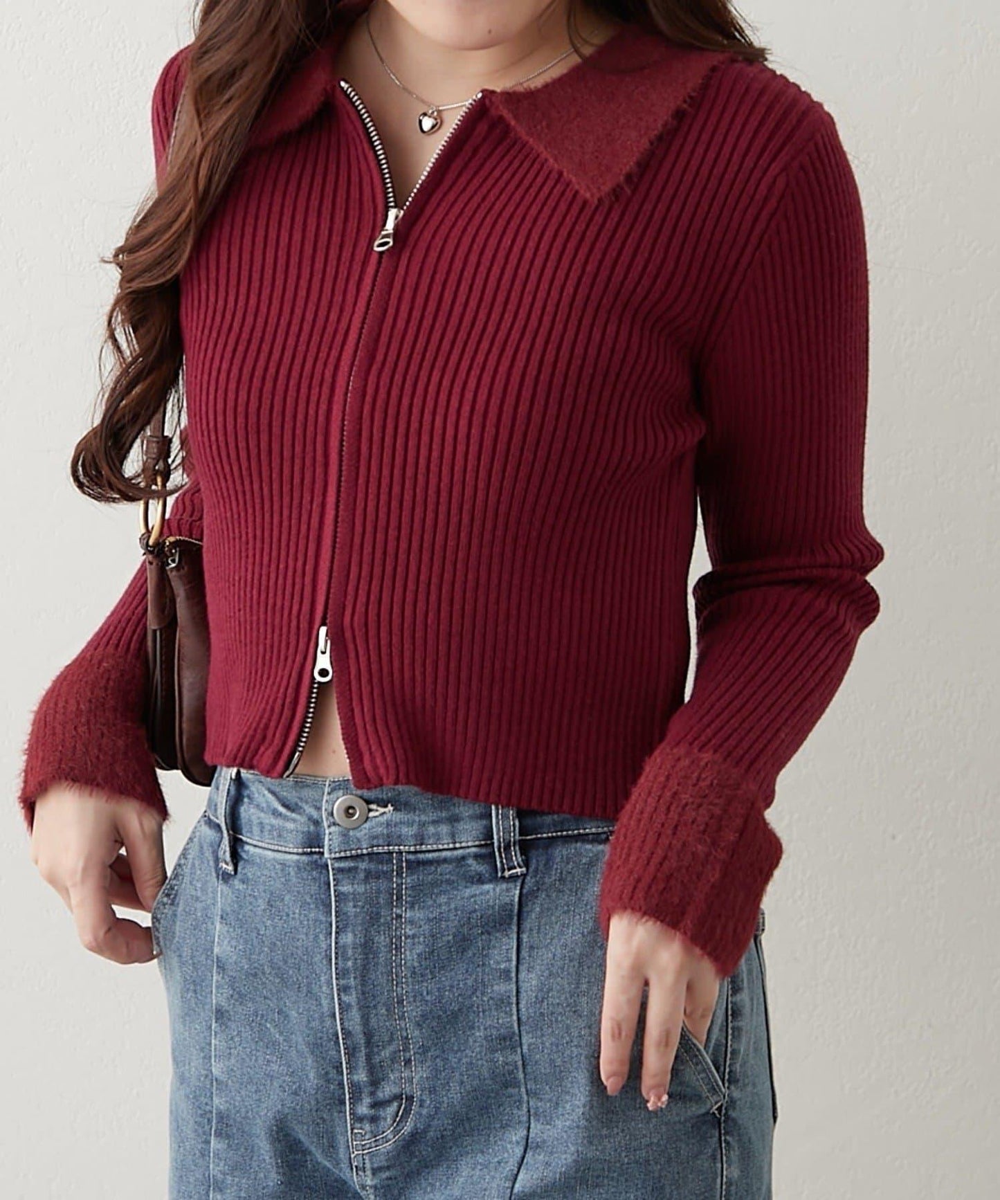 羽毛拼接羅紋開衫