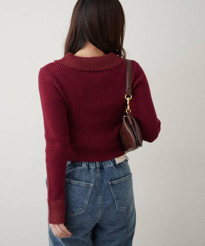 羽毛拼接羅紋開衫