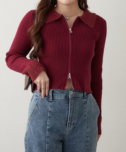 羽毛拼接羅紋開衫