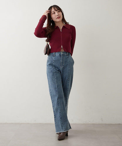 羽毛拼接羅紋開衫