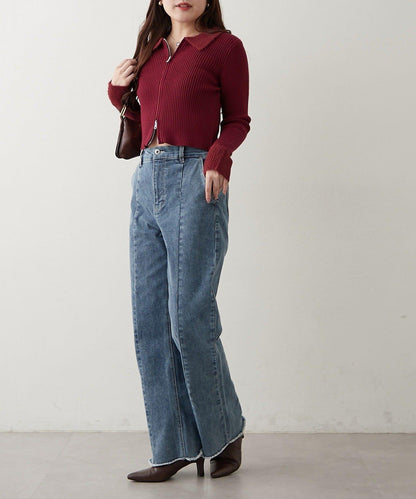 羽毛拼接羅紋開衫