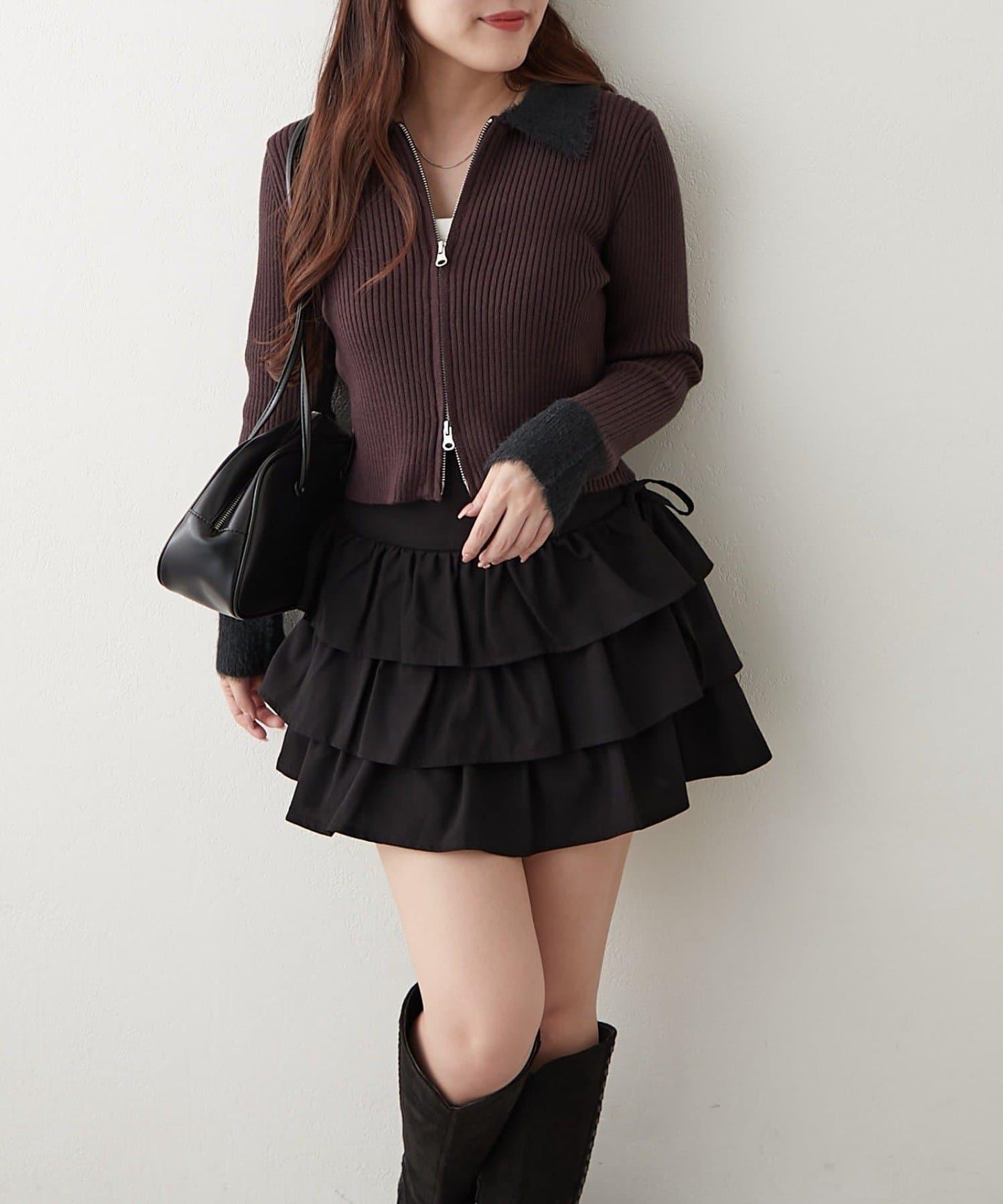 羽毛拼接羅紋開衫