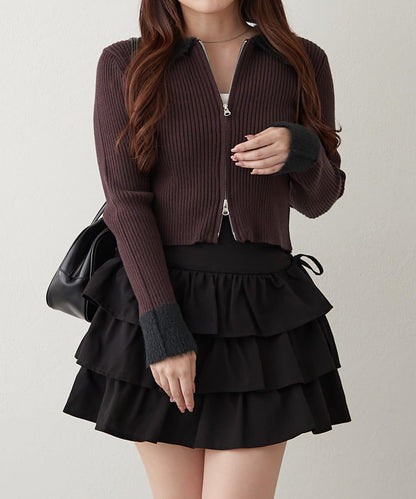 羽毛拼接羅紋開衫