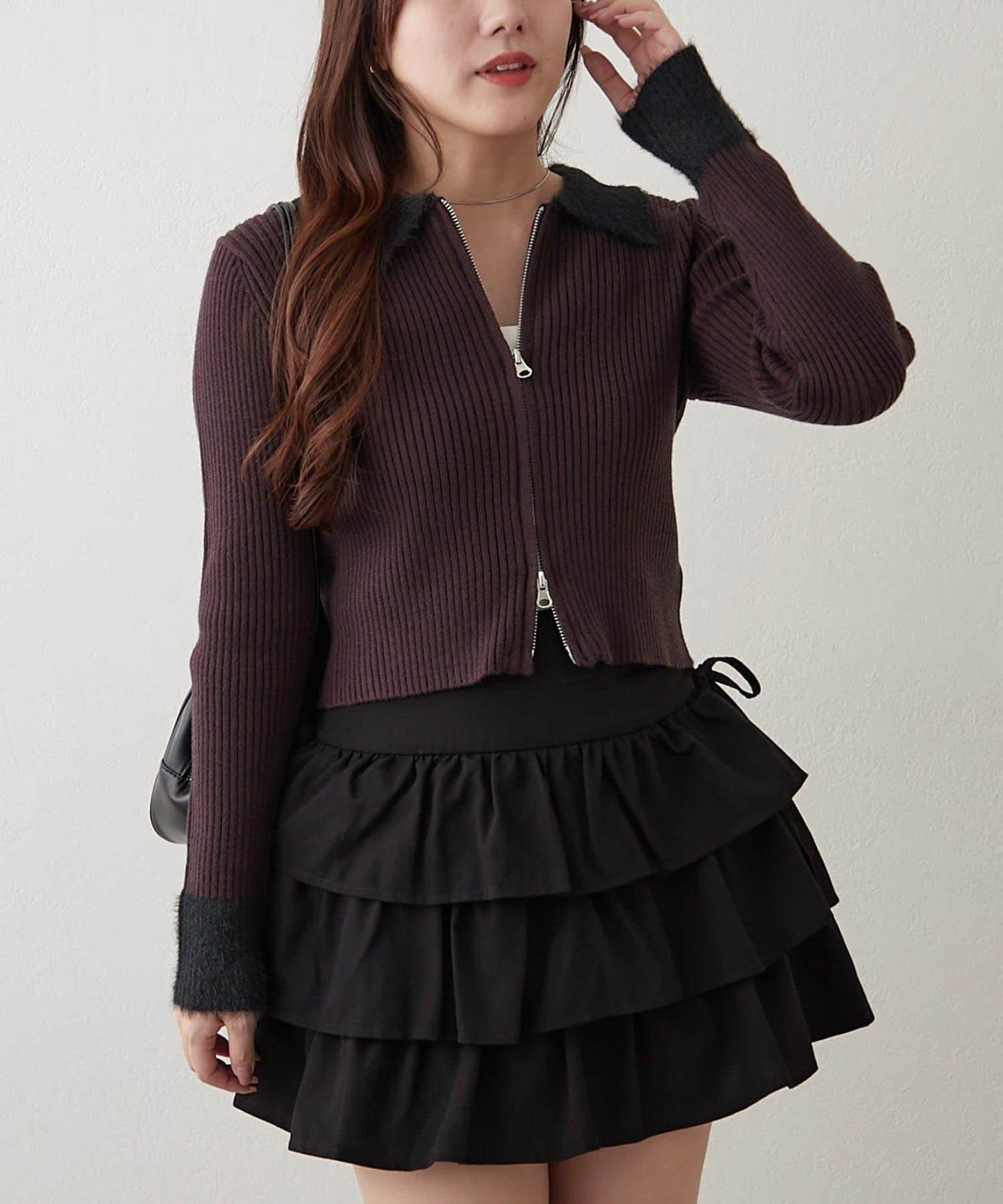 羽毛拼接羅紋開衫