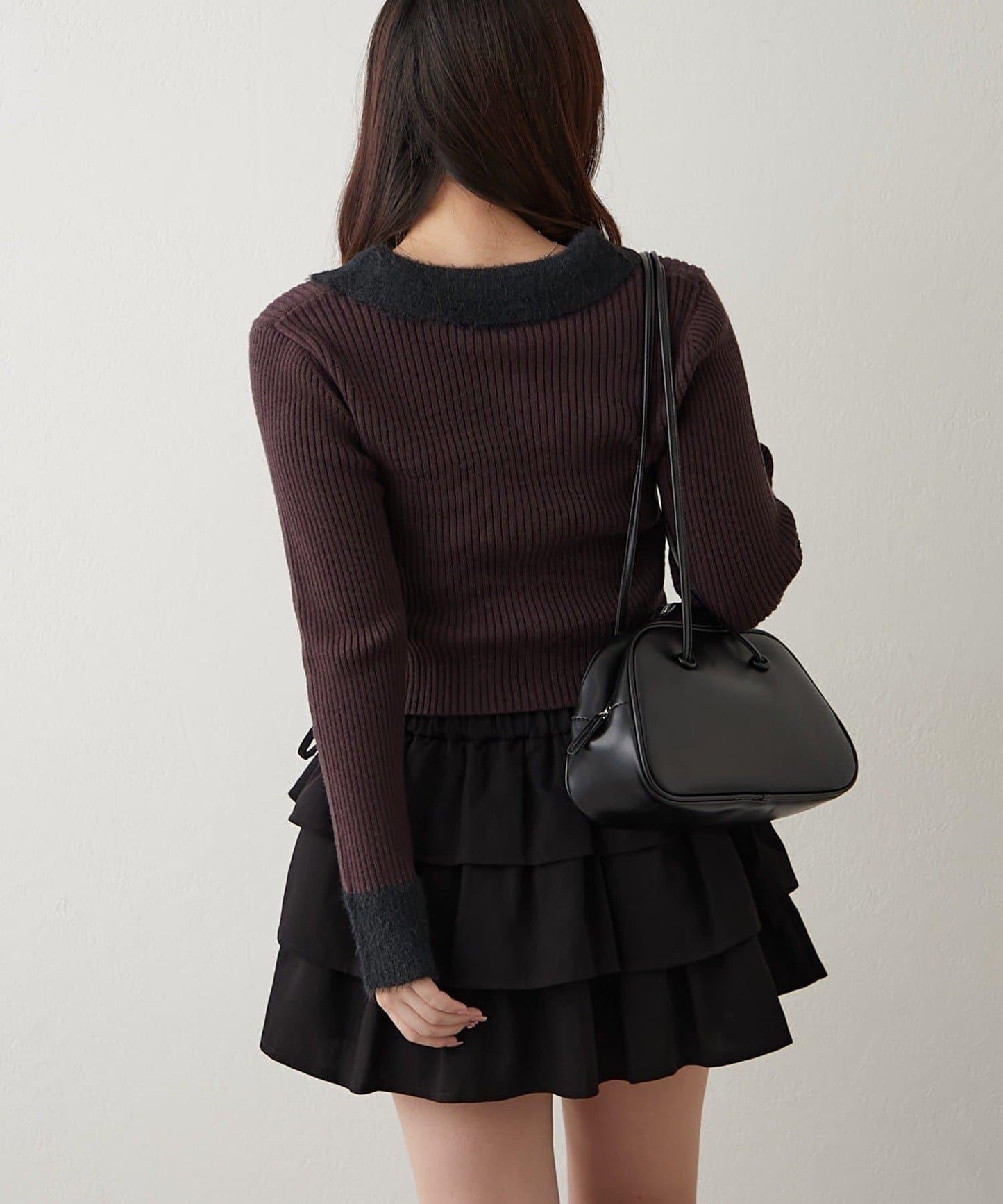 羽毛拼接羅紋開衫