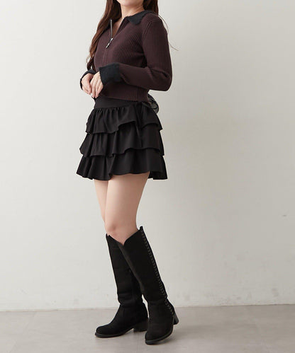 羽毛拼接羅紋開衫