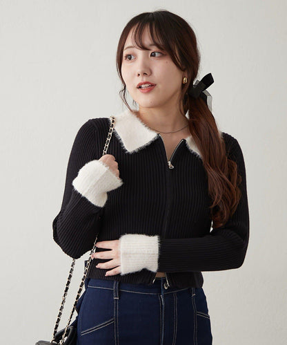 羽毛拼接羅紋開衫