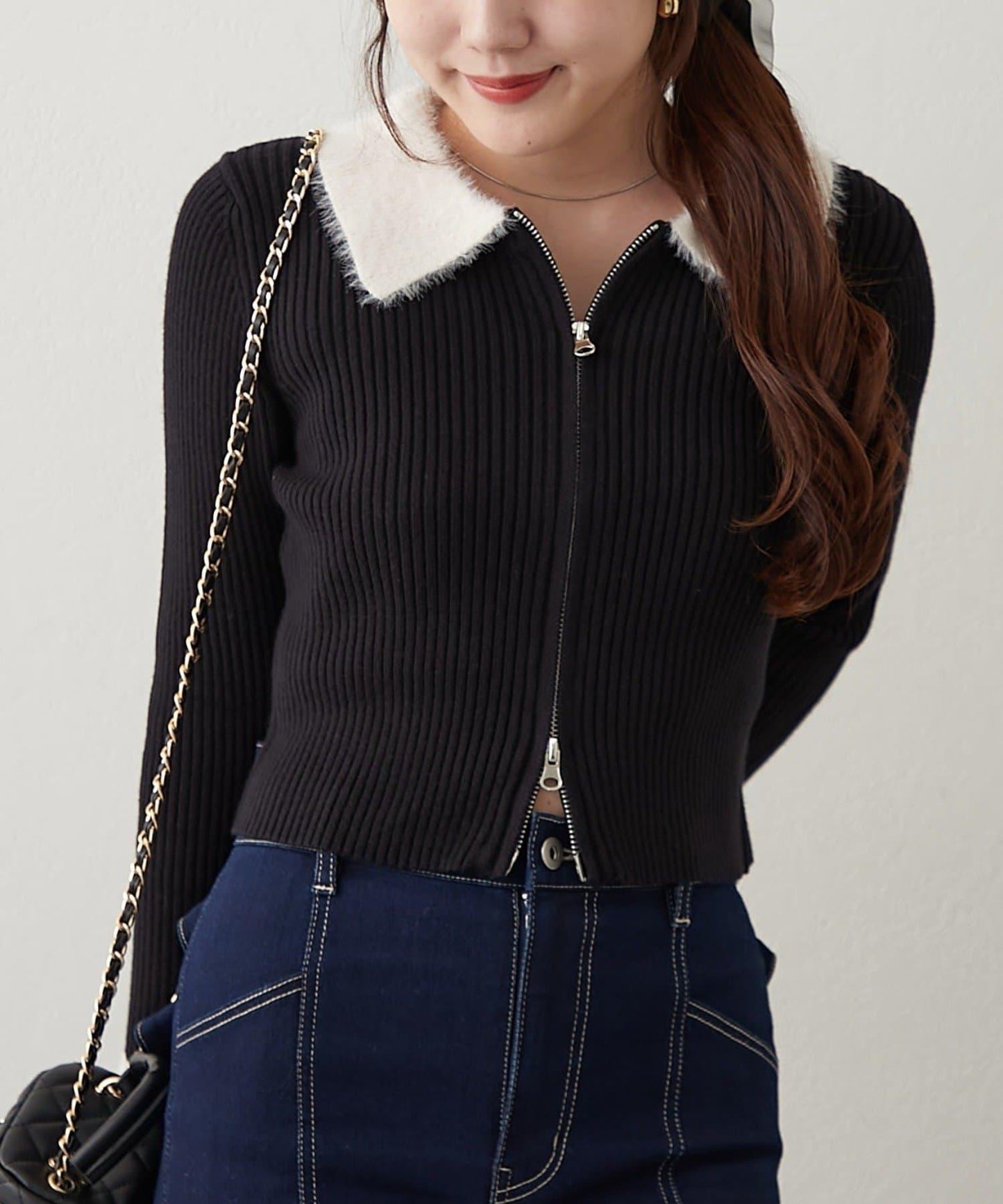 羽毛拼接羅紋開衫