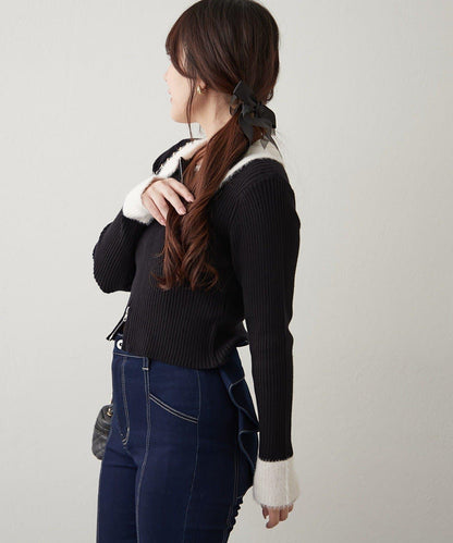 羽毛拼接羅紋開衫