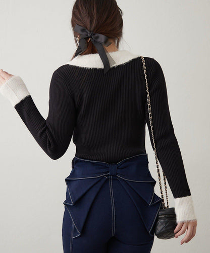 羽毛拼接羅紋開衫