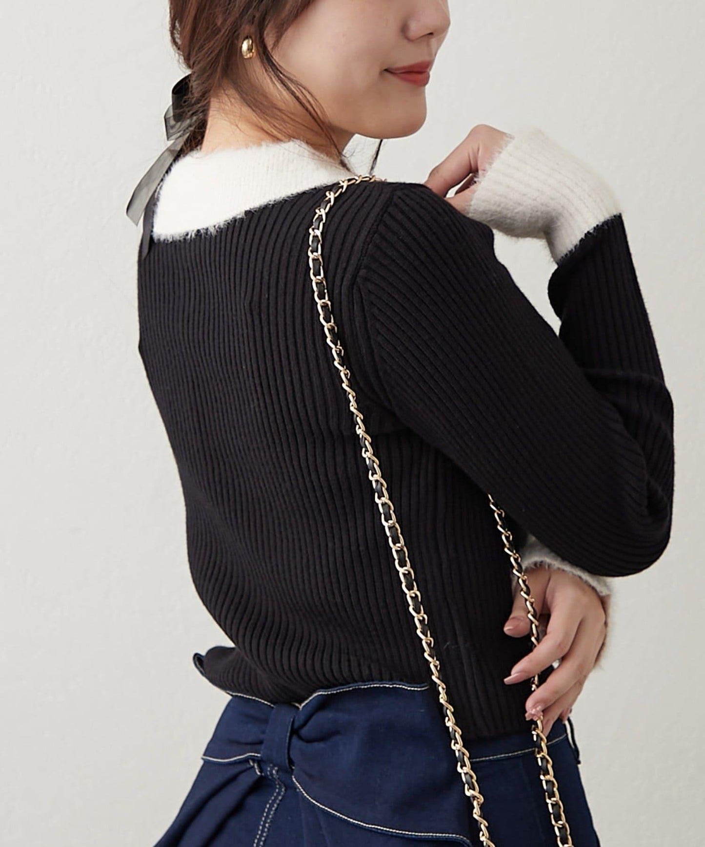 羽毛拼接羅紋開衫