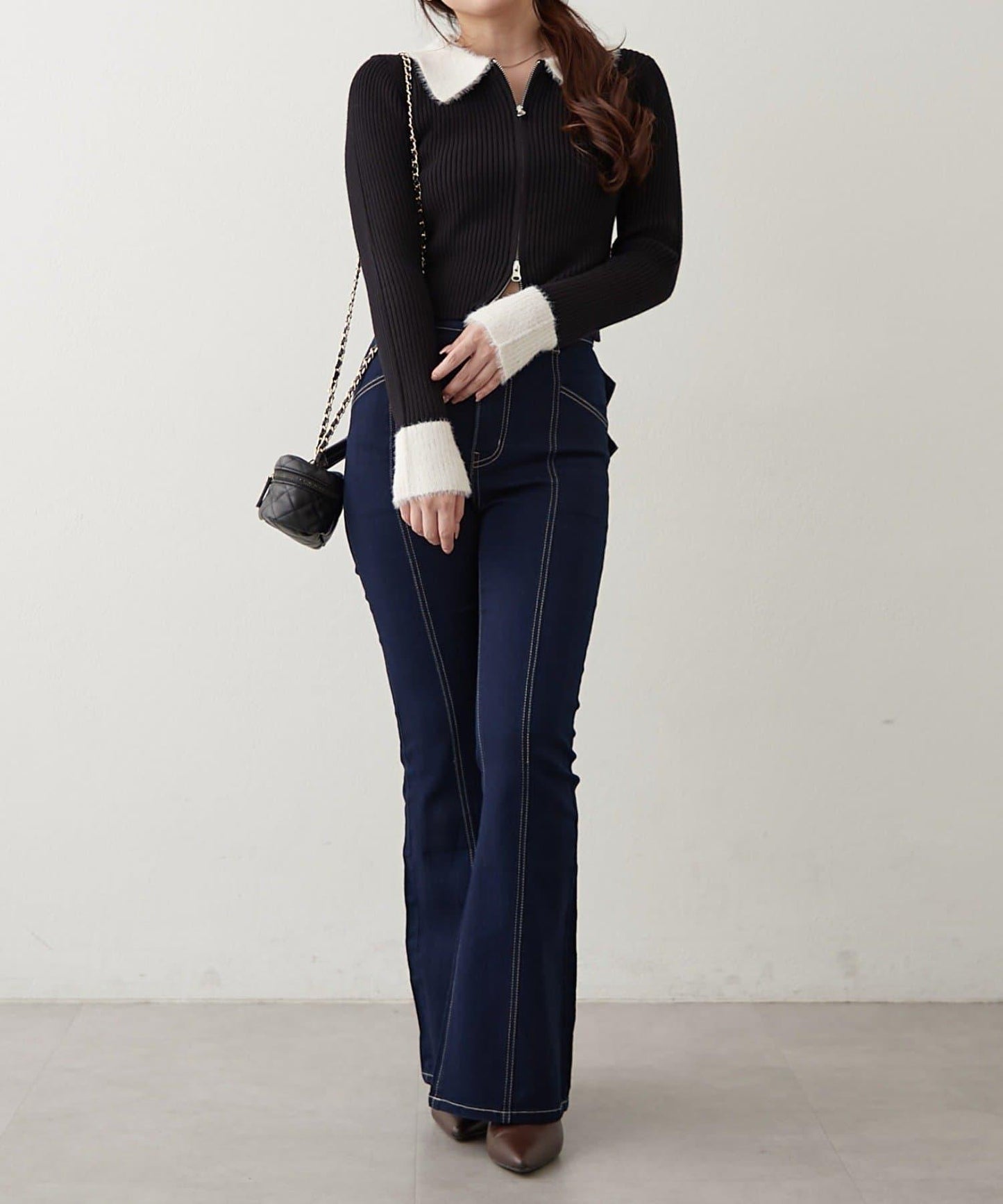 羽毛拼接羅紋開衫