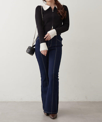 羽毛拼接羅紋開衫