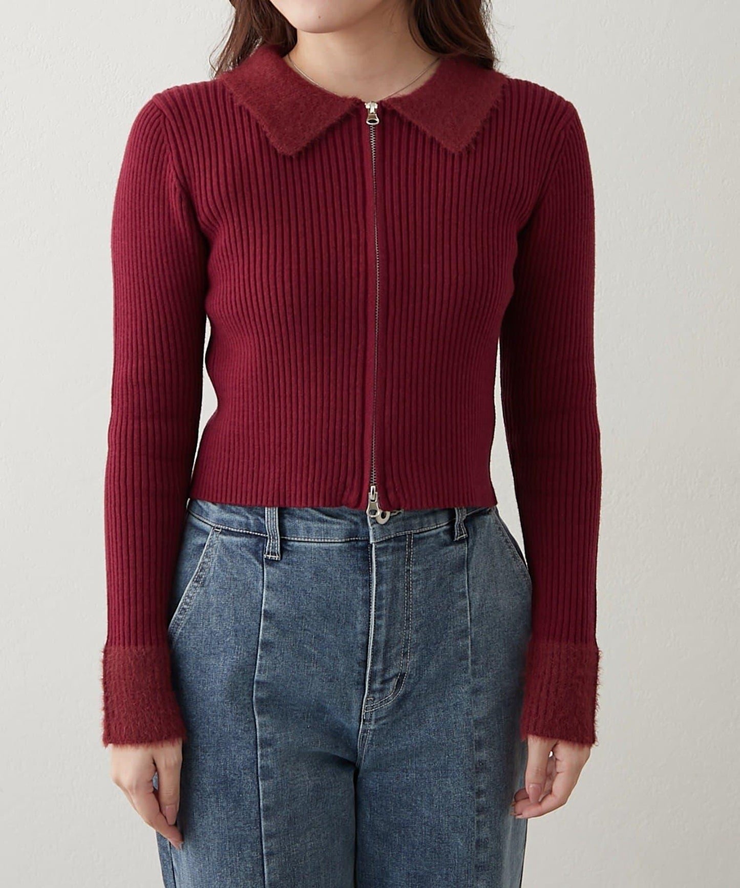 羽毛拼接羅紋開衫