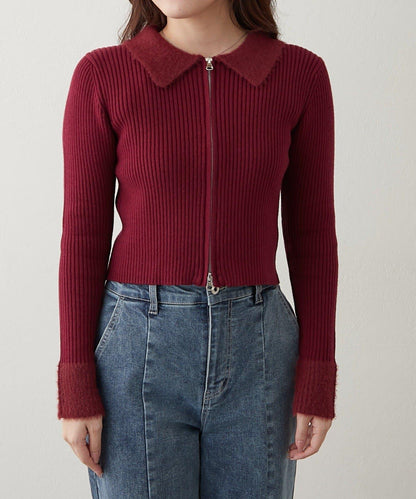 羽毛拼接羅紋開衫