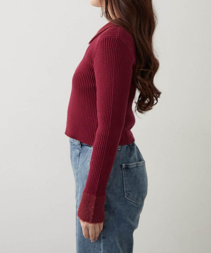 羽毛拼接羅紋開衫