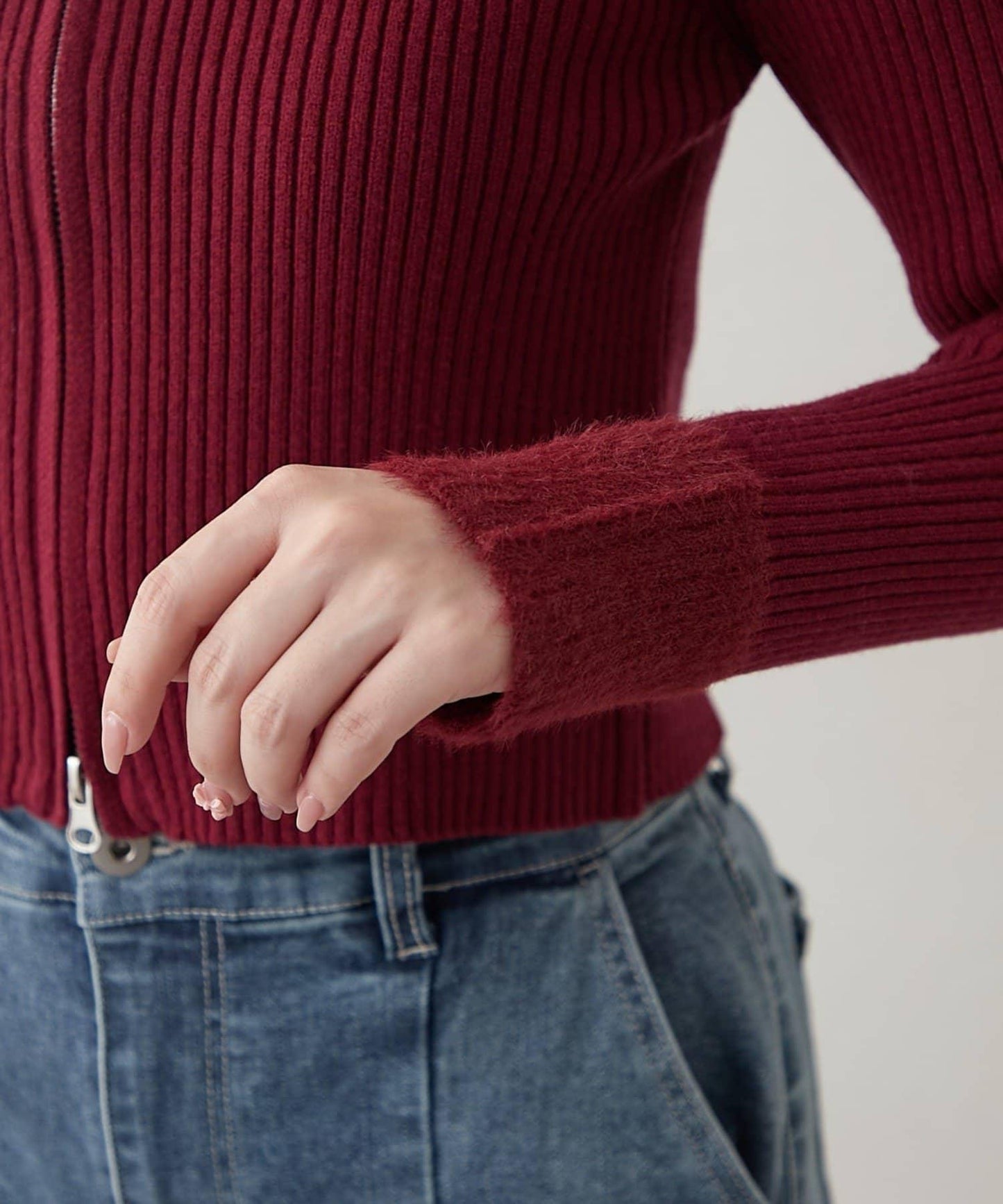 羽毛拼接羅紋開衫