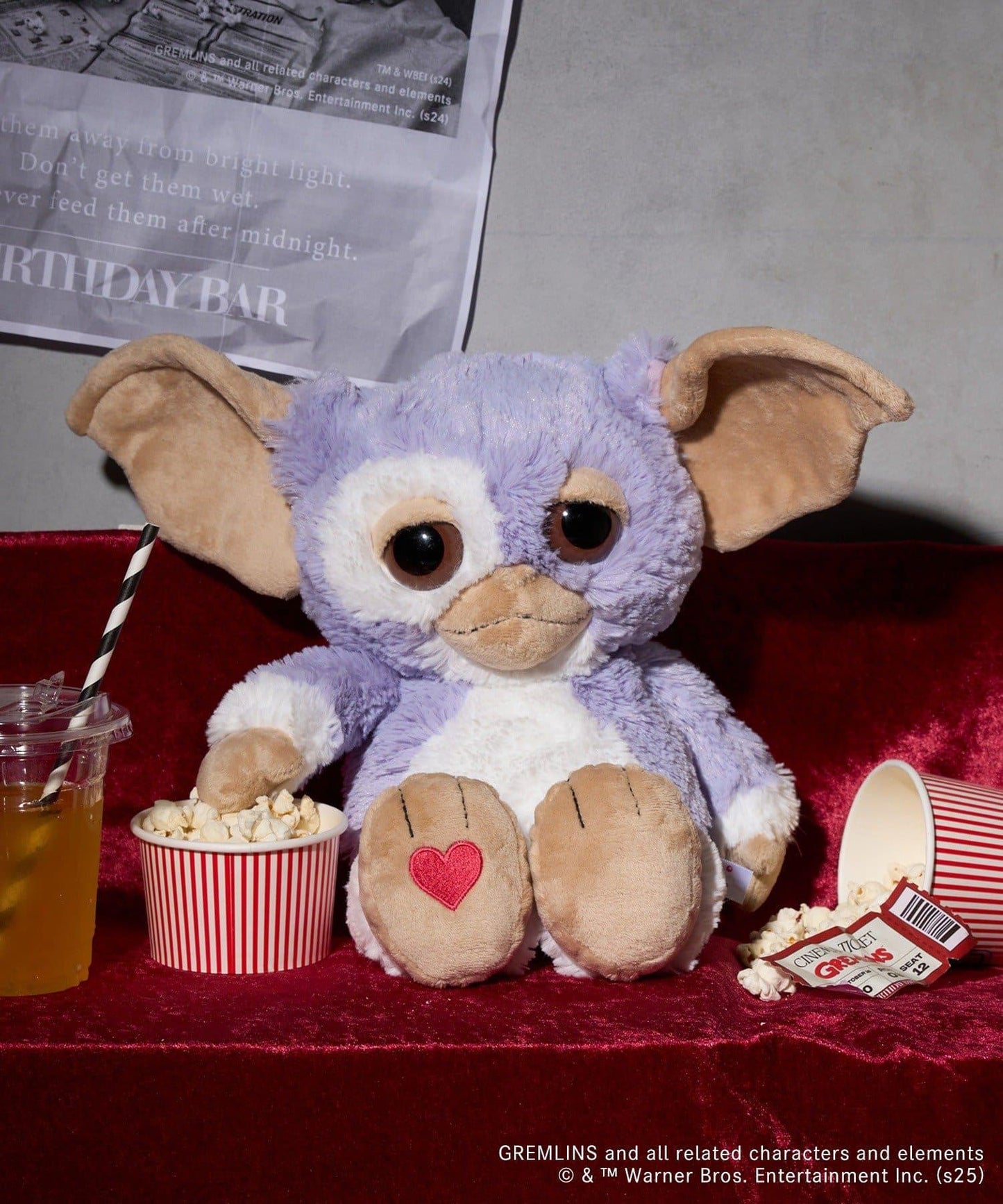 【GREMLINS 小魔怪】Gizmo 紫丁香灰色愛心 35cm