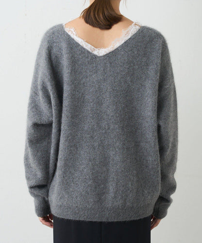 蕾絲V領羊毛針織衫