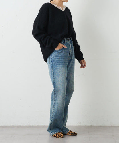 蕾絲V領羊毛針織衫