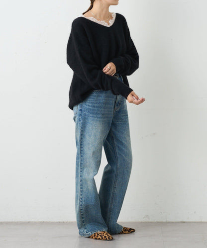 蕾絲V領羊毛針織衫