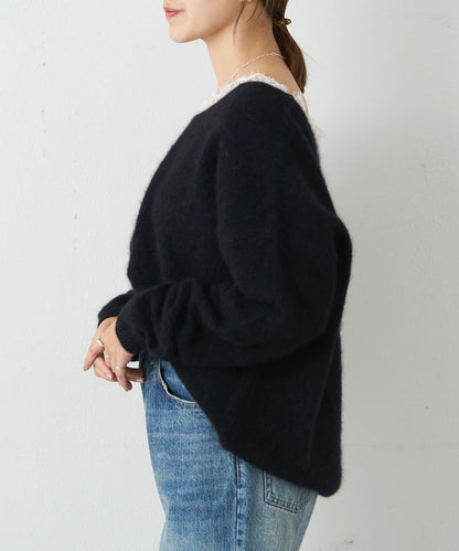 蕾絲V領羊毛針織衫