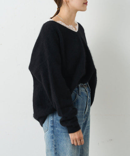 蕾絲V領羊毛針織衫