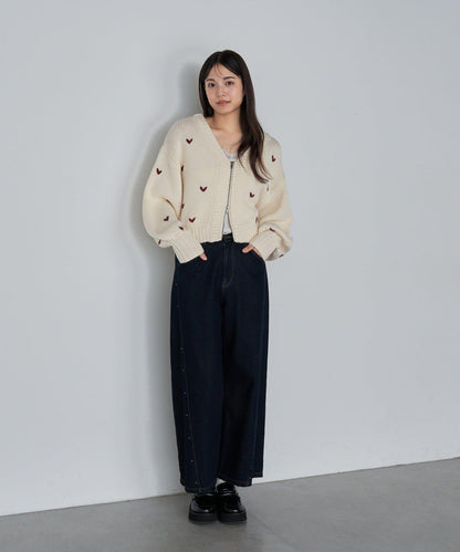 拉鍊式愛心圖案短款開衫